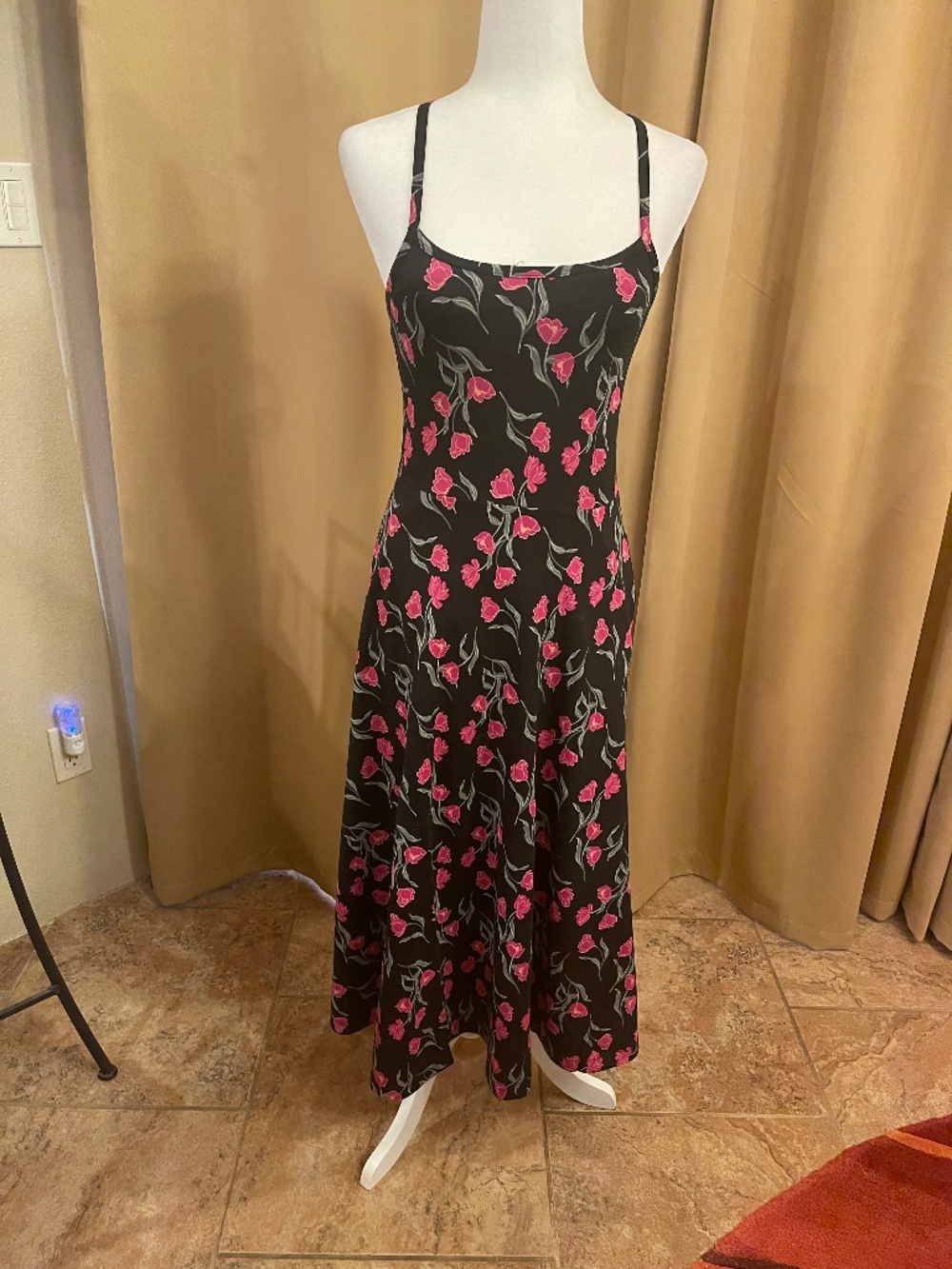 NEW! Pact Tossed Tulips Pink Fit Flare Midi Dress Size Small NWT!